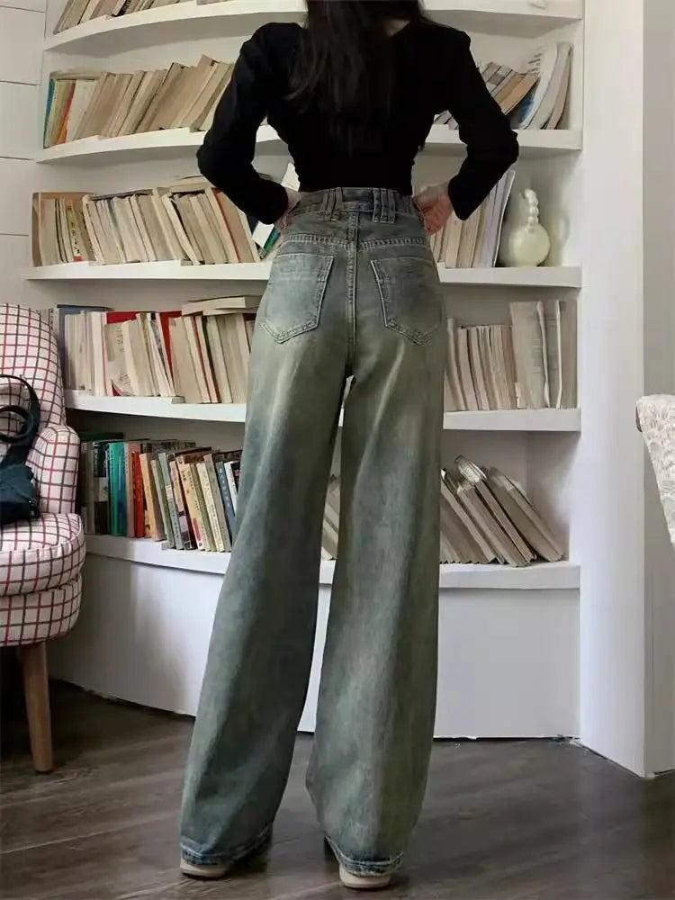 Aiertu  Vintage Washing Y2k Baggy Denim Pants Women  2024 Spring Fashion High Waist Wide Leg Jeans Trouser Casual Streetwear Aiertu