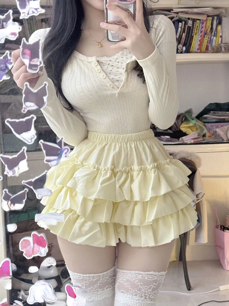 Aiertu Summer 2000s Kawaii Sweet Cake Skirts Casual Sweet High Waist Y2k Mini Skirts Women Japanese Style Fashion Slim Shorts Hot Gilrs Aiertu