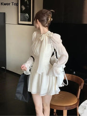 Aiertu Elegant Chiffon Y2k Party Mini Dress Korean Women Fashion Long Sleeve One Piece Vestidos Spring Autumn Wedding Robe Aiertu