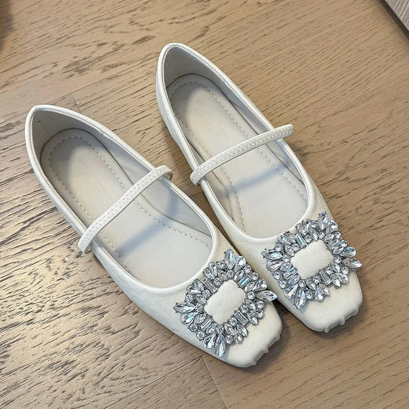 Aiertu Crystal New Women Flats Mary Janes Shoes Luxury Lolita Dress Sandals 2024 Fashion Shallow Square Toe Shoes Summer Female Aiertu