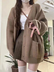 AIERTU  -  Japanese Sweet Knitted Cardigan Women Fall Winter Lazy Wind Loose Casual Sweaters V Neck Solid Student Fashion Elegant New Coats Aiertu
