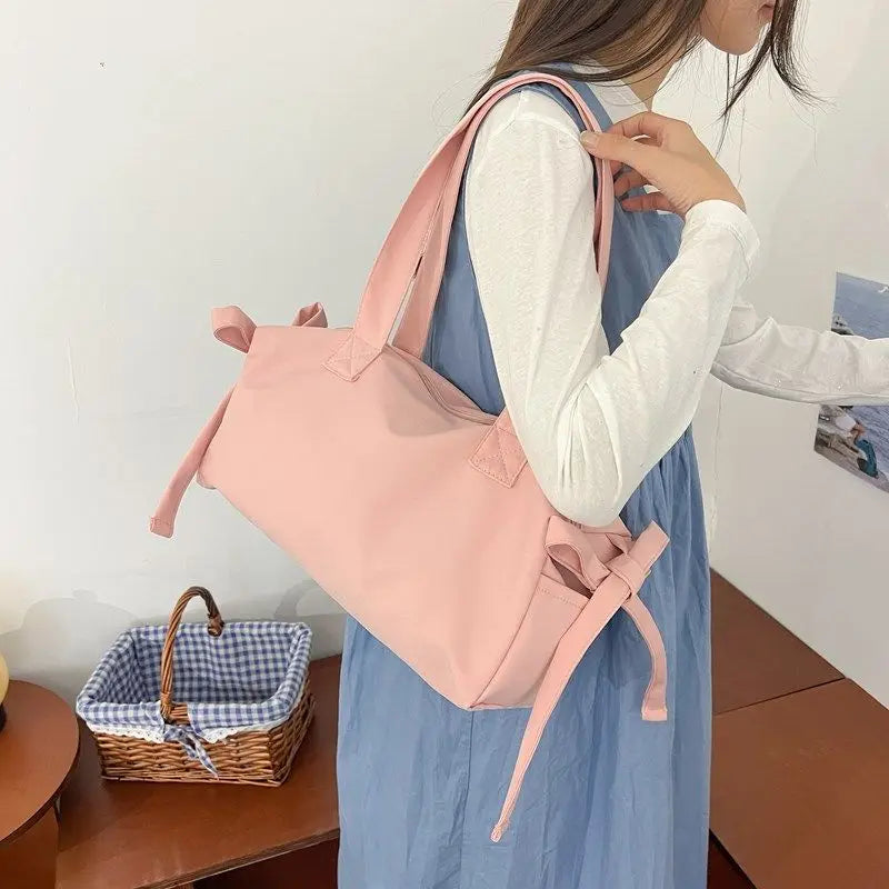 AIERTU  -  Ins Niche Hand-held Shoulder Bag Solid Color Large Capacity Student Versatile Pleated Tote Bags Aiertu