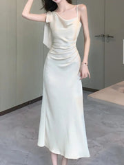 Aiertu Spaghetti Strap Women Fashion Satin Midi Dress Sleeveless Casual Solid Chic Bodycon Slim Party Dresses Female Vestidos New Aiertu