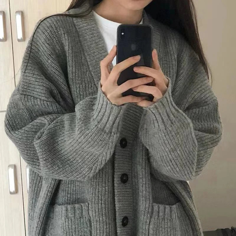 AIERTU  -  Japanese Sweet Knitted Cardigan Women Fall Winter Lazy Wind Loose Casual Sweaters V Neck Solid Student Fashion Elegant New Coats Aiertu