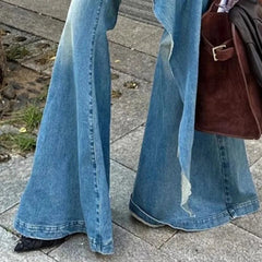 AIERTU  -  Y2k Denim Pants Women Irregular Ruffles Solid Spring Autumn American Retro Pantalones De Mujer Fake Two Pieces Trousers Aiertu