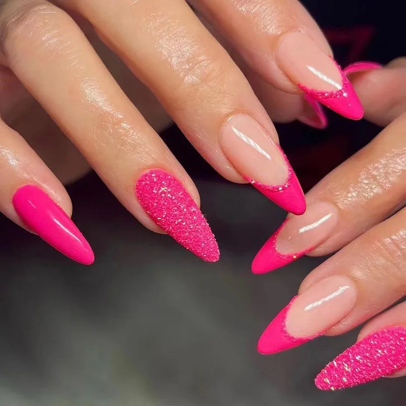Aiertu Medium-length Acrylic Almond Fake Nails Art Cool Hottie Girl Wear False Nails Europe and USA Press on Nail Removable French Nail Aiertu