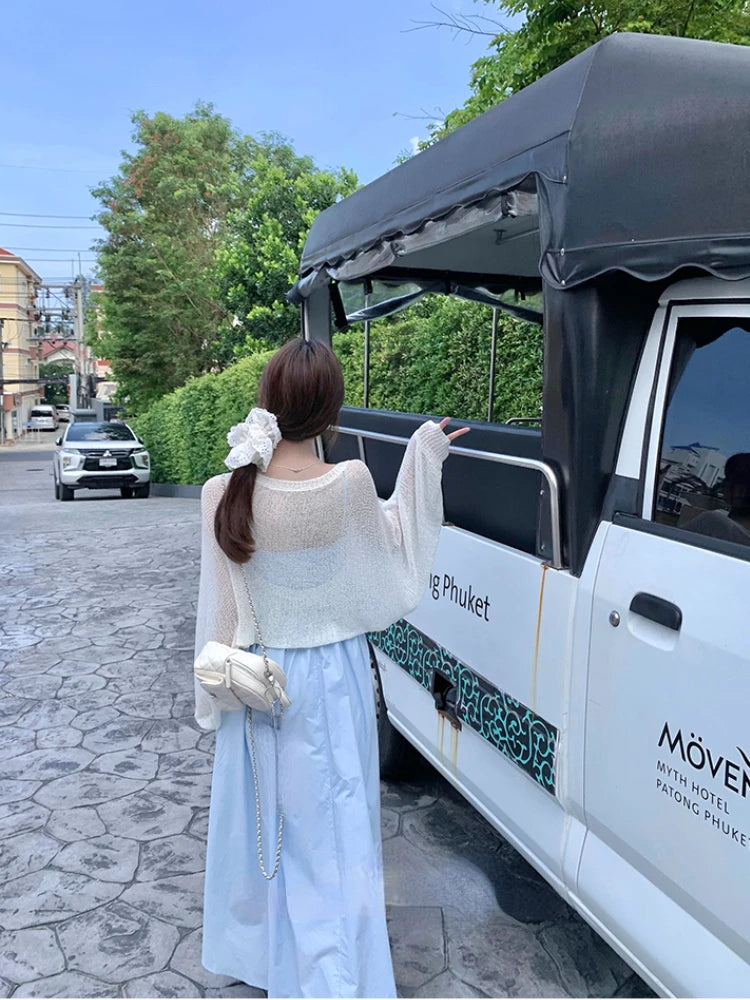 Aiertu Japanese Midi Dress Women Casual Sweet Elegant Strap Blue Bow Strapless Dress Beach Style One Piece Dress Korean 2024 Summer Aiertu