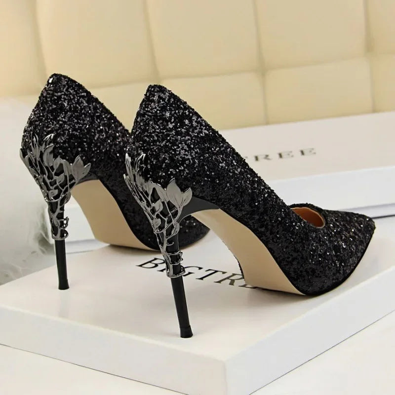 Aiertu 2024 Spring Summer New Crystal Sequins Bride Shoes High Heels Women's Fine Heel Versatile Pointed Toe Gown Single Shoes Aiertu