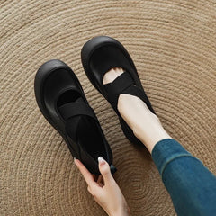 AIERTU  -  Women Mary Jane Shoes Retro Round Toe Cross Strap Chunky Casual Height Increase Shoes Fashion Shallow Versatile Ballet Flats