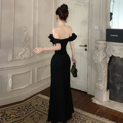 Aiertu Ruffled One Shoulder Strapless Evening Dress Women 2024 Spring Summer Elegant High Waist Slim Wrapped Slit Long Dresses Aiertu