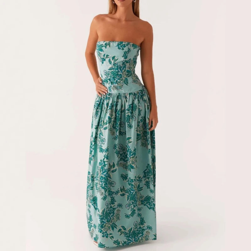 AIERTU  -  Spring Summer Women'S Dress Off Shoulder Bra Dot A Line Maxi Long Spice Girl Printed Sexy Tube Top Dress Vitnage Evening Party Aiertu