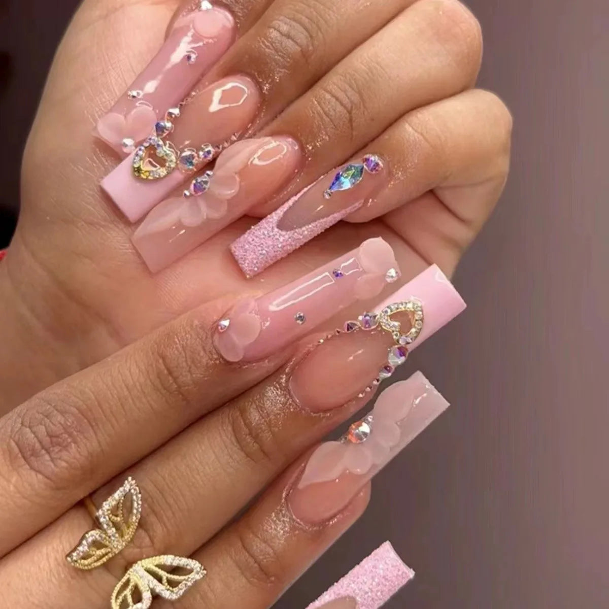 Aiertu 24Pcs Long Ballet False Nails with Bow Designs Pink Coffin Press on Nails Wearable French Fake Nail Full Cover Manicure Tips Aiertu