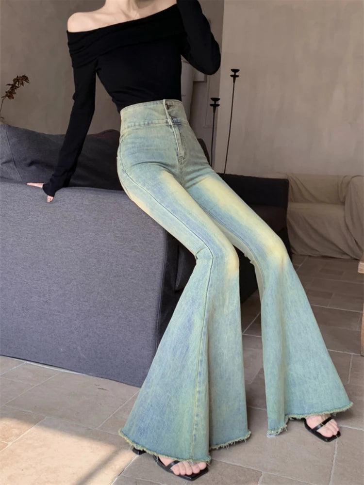 Aiertu Women's Y2k Flare Jeans Harajuku Aesthetic Denim Trousers Vintage Oversize Jean Pants Japanese 2000s Style Trashy Clothes 2024 Aiertu