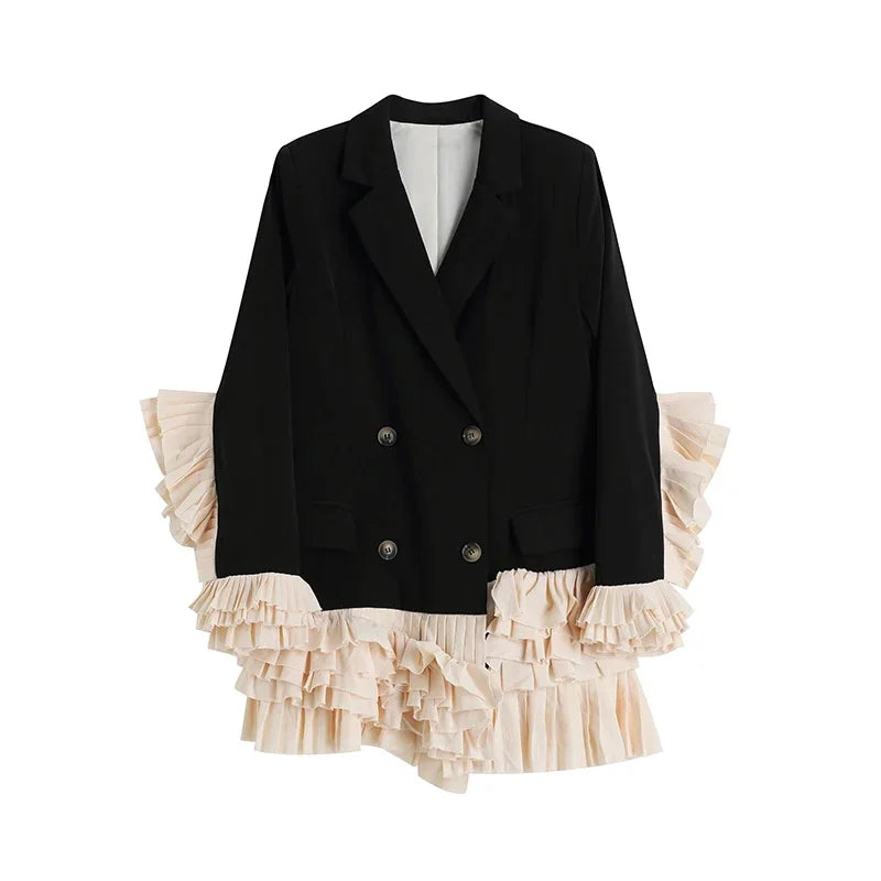 Aiertu Vintage Patchwork Lrregular Hem Dress Blazer Women Autumn Winter Fashion Long Sleeve Coats Female Stylish Suits Outwear Tops Aiertu