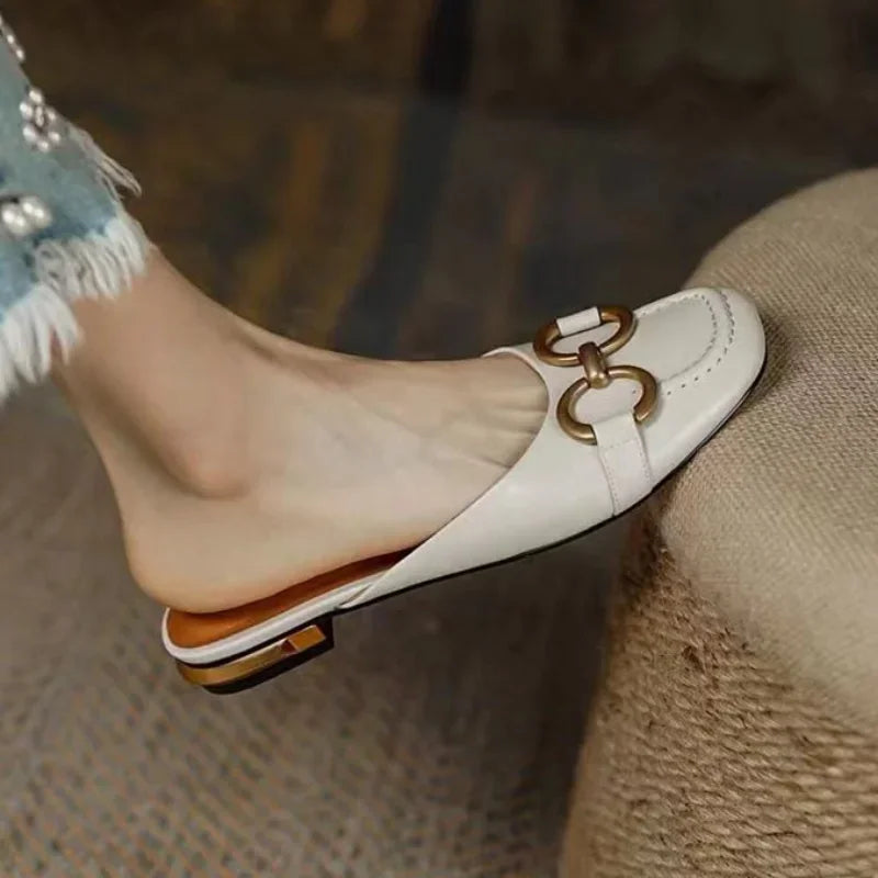 Aiertu  French Vintage Women Sandals Summer 2023 New Elegant Low Heel Shoes Lazy Casual Muller Shoes Designer Women Shoes Aiertu