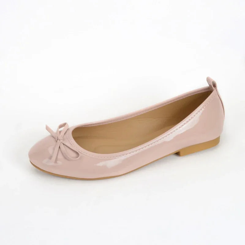 Women's Casual Patent Leather Korean Shoes Ladies Bowknot Shallow Elegant Female Moccasins Summer Autumn Flats Shoe Aiertu