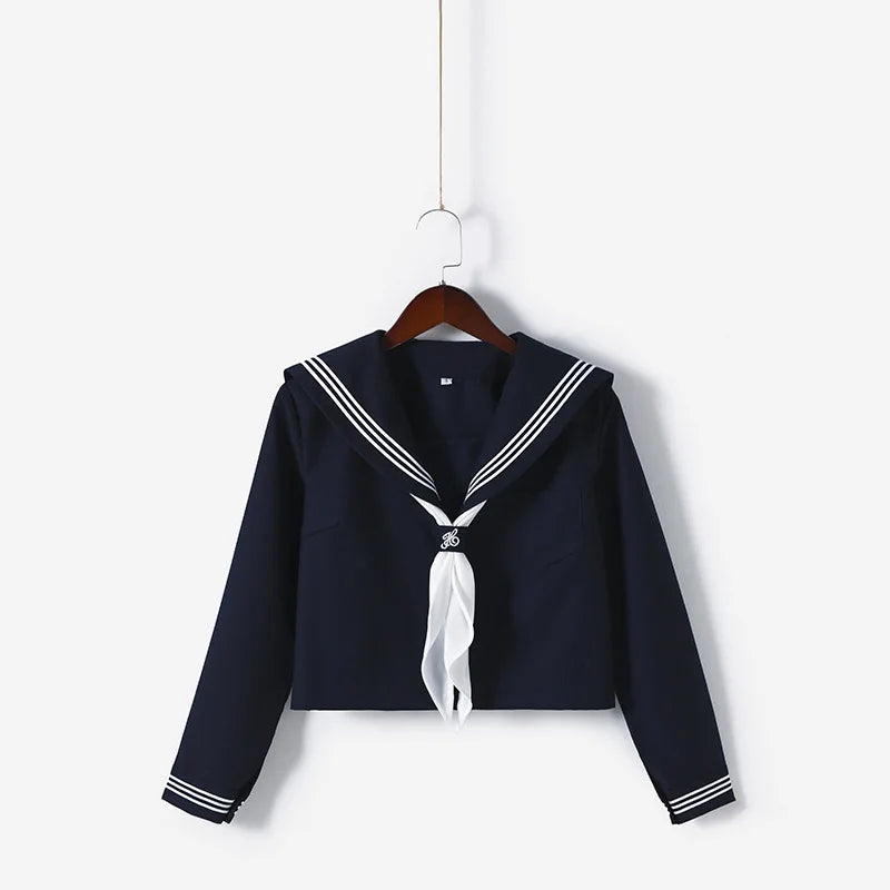 Aiertu Dark Blue Three Orthodox JK School Uniform Girls S-XXL College Style Sailor Spring Summer Suit Women Shirt Pleated Skirt Aiertu