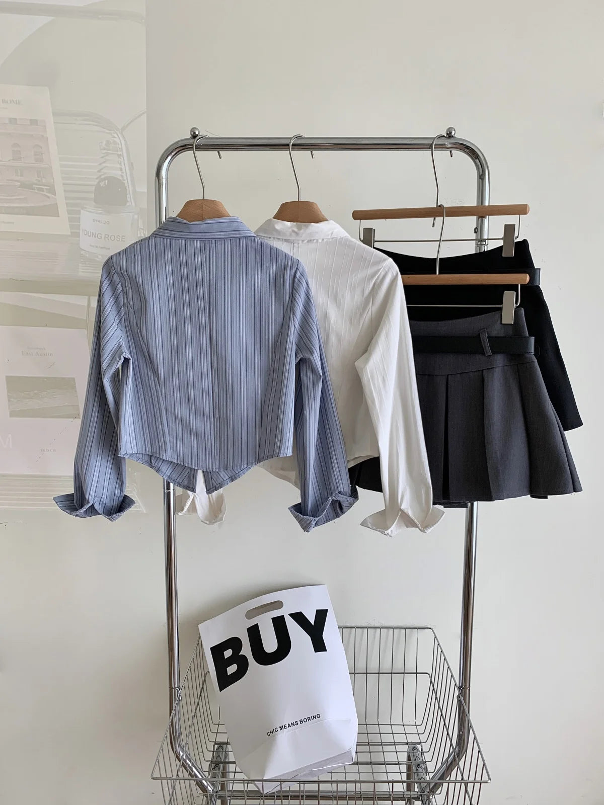 Aiertu Women JK Preppy Y2k Gyaru Kpop 2000s Outfits 2 Piece Set Long Sleeve Shirts With Tie Crop Tops + Mini Pleated Skirts With Belt Aiertu