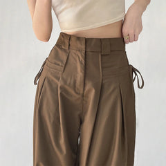 Aiertu Summer Japan Casual Style Solid Color High Waist Wide Leg Suit Pants Women's Fashion Loose Lace-up Full Length Trousers Aiertu