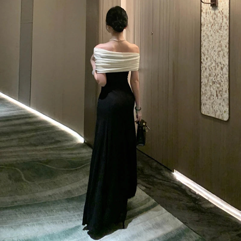 AIERTU  -  French High End Elegant Long Evening Dress Women's Sleeveless Backless Off Shoulder Slim Dress Fashion Chic Party Banquet Robe Aiertu