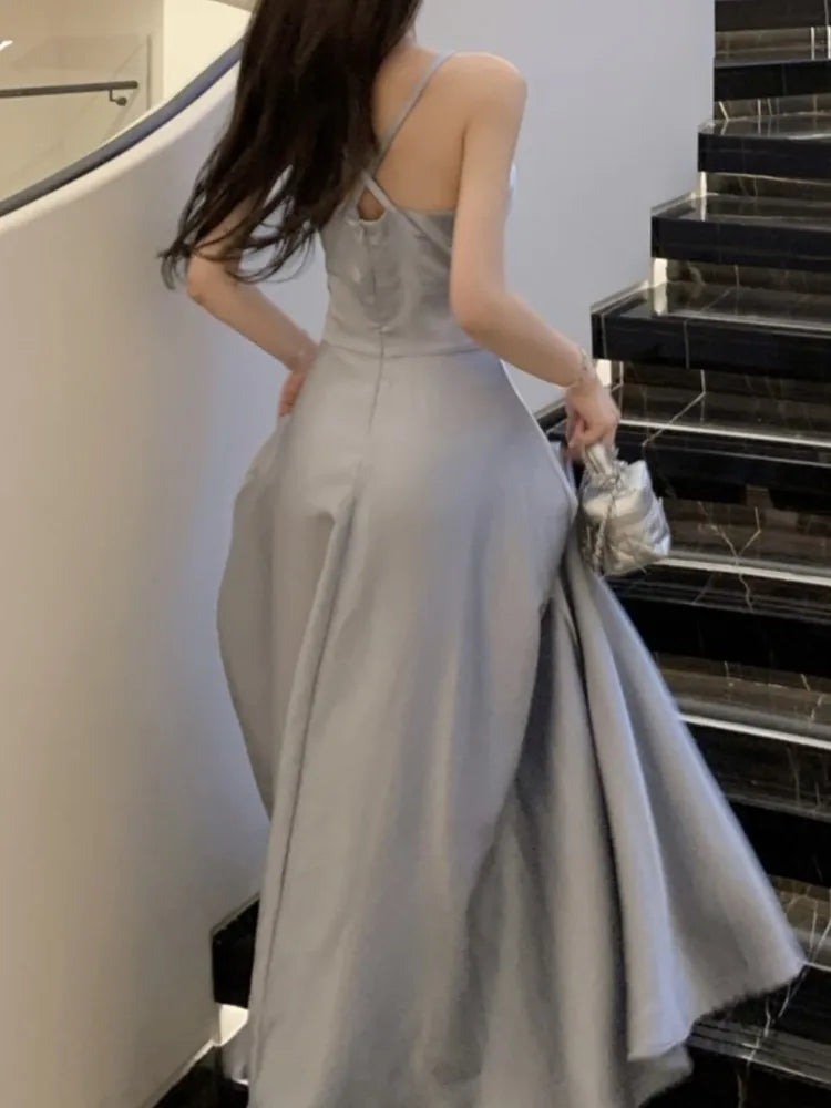 Aiertu Sleeveless Casual Women Summer Halter Midi Dress Satin A-Line Solid Chic Party Sexy Evening Club Birthday Clothes Female Vestido Aiertu