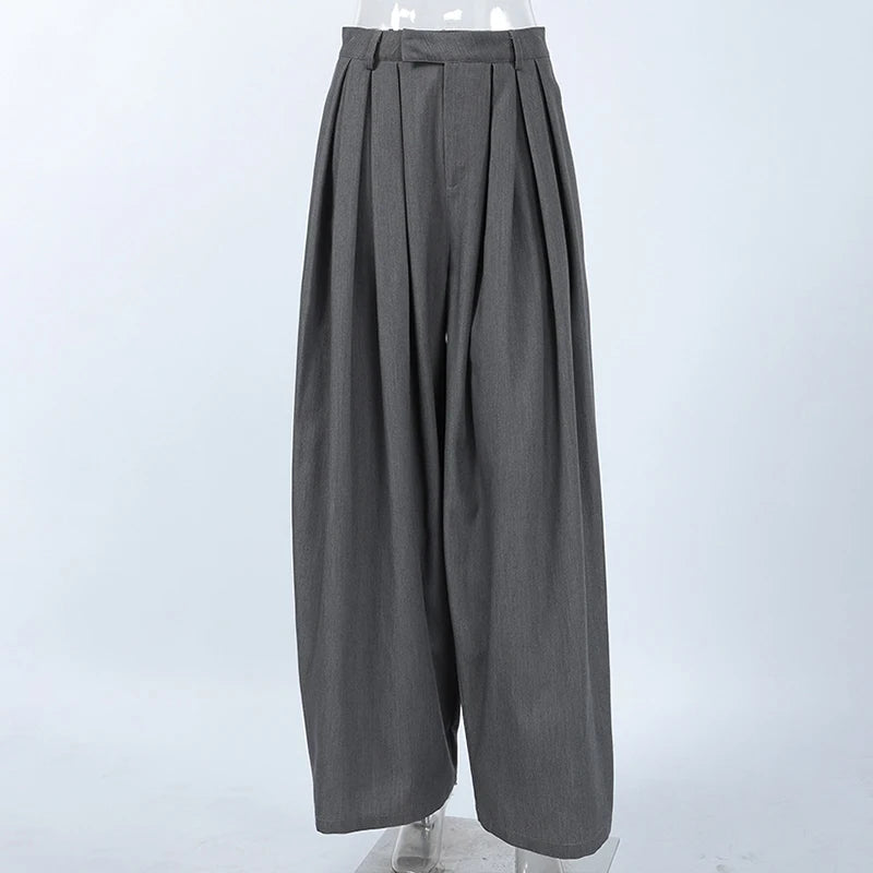 AIERTU  -  French Stylish Commuter Gray Pleated Harem Pants for Women Summer Fashion High Waist Chic Baggy Trousers with Pockets Aiertu