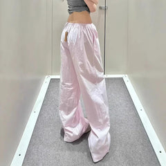 AIERTU  -  New Ins Korean Style Pink Striped Wide Leg Pants Women High Waist Loose Plus Size Casual Long Pants Summer Lounge Trousers Aiertu