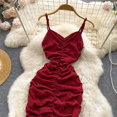 Aiertu  Evening Party Women Mermaid Dress Summer Ruched Backless Sexy Elegant Ladies French Style Solid Long Dresses Aiertu