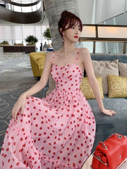 Aiertu Women Vintage Sexy Dot Dress Retro Party Dress Summer Sleeveless French Waist Up Sweet Fairy Big Swing Skirt Long Sundress Aiertu