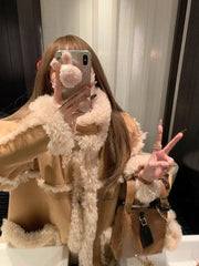 Aiertu Winter Warm Overcoats Women Outwear Casual Y2k Office Lady Vintage Faux Fur Wool Coat Ladies Korean Fashion Khaki Jackets Chic Aiertu