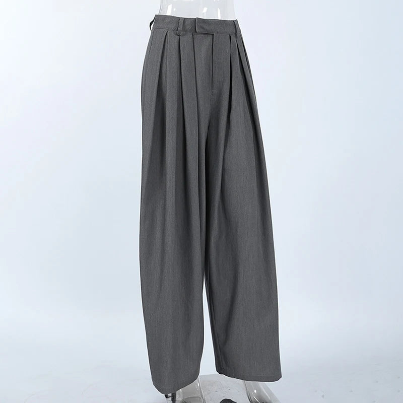 AIERTU  -  French Stylish Commuter Gray Pleated Harem Pants for Women Summer Fashion High Waist Chic Baggy Trousers with Pockets Aiertu