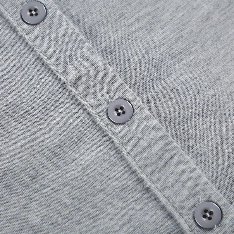 AIERTU  -  Casual Single-breasted Polo collar Loose Simple Long Sleeved Short Jumpsuits Street Gray Versatile Autumn Romper Clubwear Aiertu