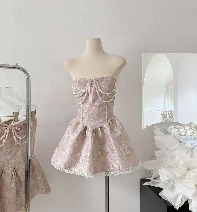 Aiertu French Elegance Lolita Dress Fashion Sweet Luxury Prom Gown Pearl Chain Party Prom Sleeveless Robe 2000s Aesthetic New Design Aiertu