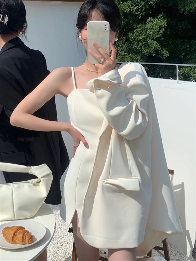 Aiertu Office Ladies Blazer Jacket Women Turn Down Collar Single Breasted Korean Casual White Vintage Outerwear Stylish Tops Aiertu