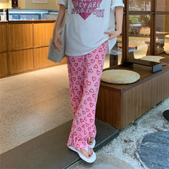 Aiertu Harajuku Y2K Pink Pants Heart Printed Sweet Trousers Vintage Aesthetic Party Pants Pockets Joggers Outfits Women New Streetwear Aiertu