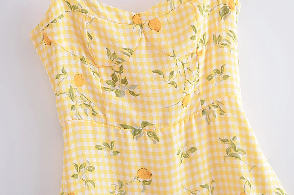 Aiertu  Summer Women French Style Prairie Chic Plaid Flower Print Sexy Sling Dress Vintage Ladies A-line Short Chiffon Sundress Aiertu