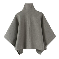 AIERTU  -  Autumn Winter Women High Collar Woolen Cape Coat Double-breasted Buttons Bat Sleeve Cloak Shawl Jacket Loose Outerwear Gray Aiertu