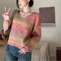 Korean Fashion Autumn/Winter Sweaters Pullovers New Women's O-Neck Printing Patchwork Trend Versatile Long Sleeve Knitted Tops Aiertu