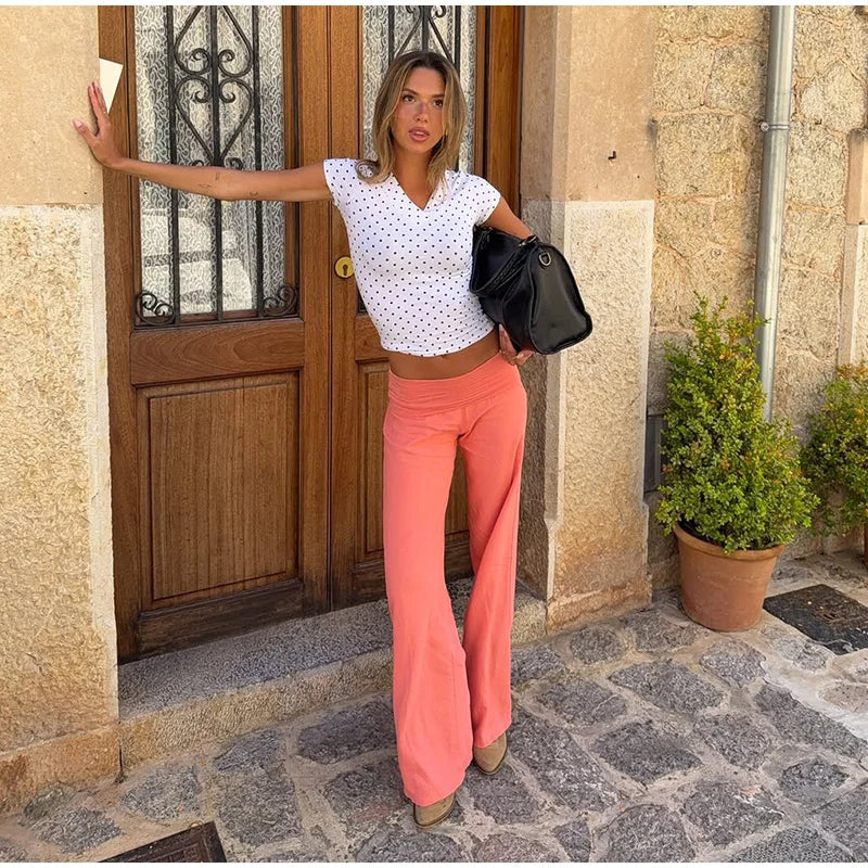 AIERTU  -  Casual Fold Solid Women's Pants Loose Elastic Waist Wide Leg Pleated Female Trousers Summer Lady Chic All-match Trouser New Aiertu