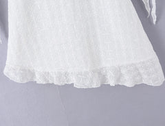 AIERTU  -  Summer White Lace Mini Dress Women Off Shoulder Tie Detail Sleeve V Neck Beach Party Irregular Dress Aiertu