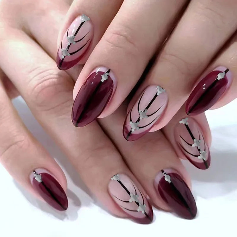 Aiertu Medium-length Acrylic Almond Fake Nails Art Cool Hottie Girl Wear False Nails Europe and USA Press on Nail Removable French Nail Aiertu