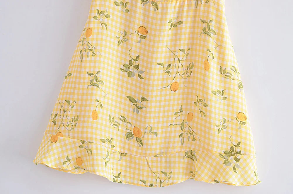 Aiertu  Summer Women French Style Prairie Chic Plaid Flower Print Sexy Sling Dress Vintage Ladies A-line Short Chiffon Sundress Aiertu