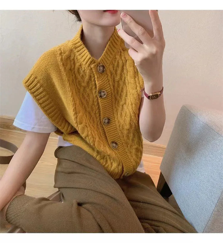 AIERTU  -  Button-knitted Cardigan Vest Women's Women's Soft Waxy Gentle Wind Sweater Vest Women Aiertu