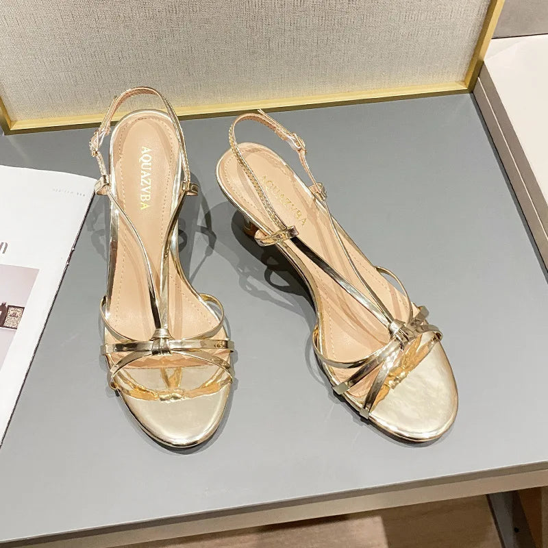 AIERTU  -  Summer New One-word Buckle Temperament High Heels Women's Stiletto Strap Sandals Aiertu