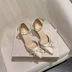 AIERTU  -  Women Pumps White Wedding Shoes Bride Luxury Satin Butterfly-knot Pointed Toe Adjustable Slingback Heels Elegant Women Heels Aiertu