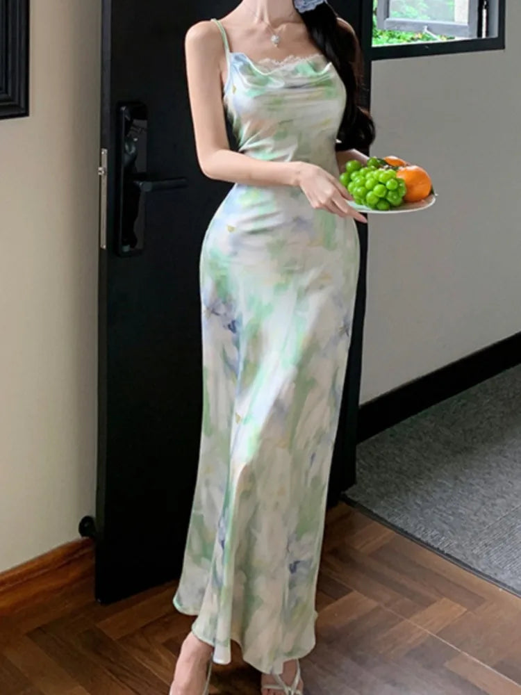 Aiertu New Spaghetti Strap Bodycon Women Summer Dress Sleeveless Floral Print Casual Slim Midi Dresses Female Beach Holiday Vestidos Aiertu
