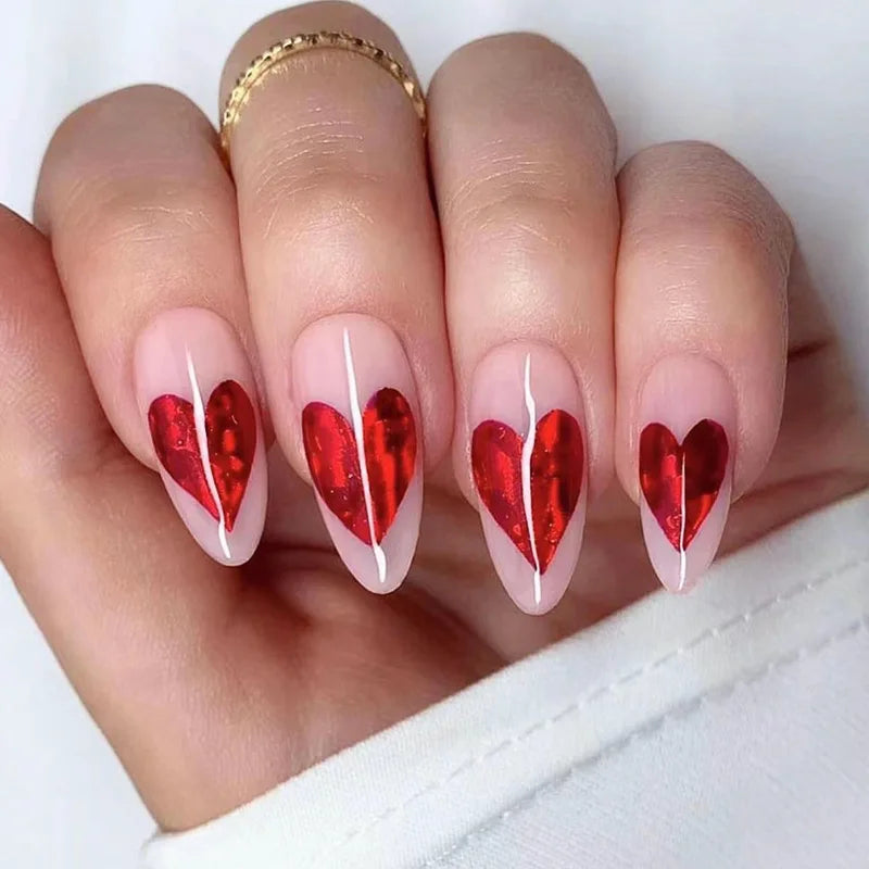 Aiertu Medium-length Acrylic Almond Fake Nails Art Cool Hottie Girl Wear False Nails Europe and USA Press on Nail Removable French Nail Aiertu