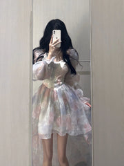 Aiertu Sweet Elegant Floral Midi Dress Women Casual Korean Puff Sleeve Fairy Dress Female Beach Vintage Party Dresses 2024 Summer Chic Aiertu