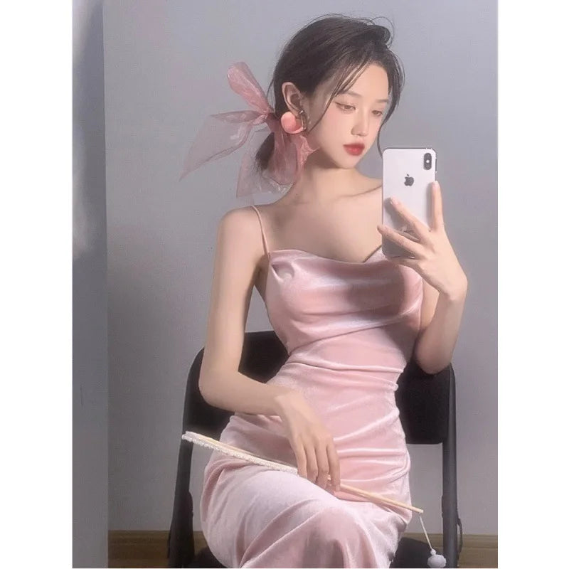 Aiertu Y2k Pink Sexy Slip Dress Bodycon Spaghetti Strap Night Club Party Midi Dresses Summer Sundress Korean Fashion Kpop Aiertu