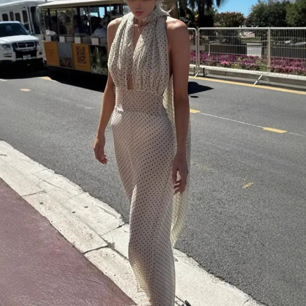AIERTU  -  Spring and Summer New Halter Polka Dot Neck Temperament Long Dress Banquet Fashion Dress Aiertu